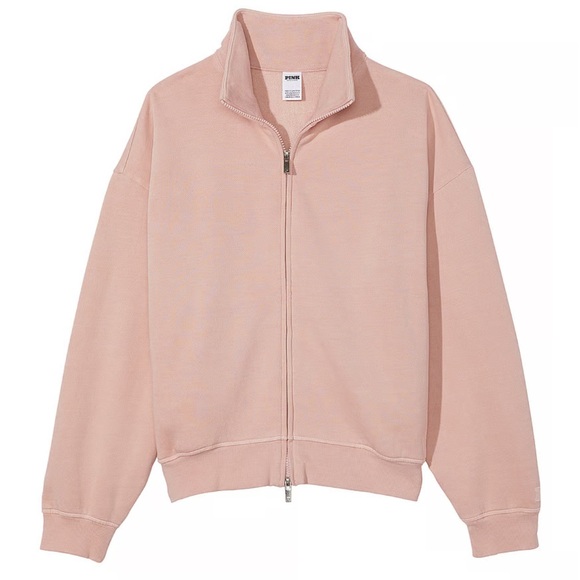 VS PINK Ivy Fleece Full-Zip Sweatshirt Large Wanna Be Pink NEW - Picture 5 of 6